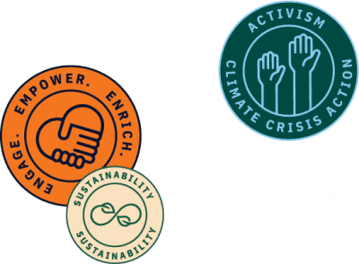 sustainability badges - empower, action, and sustain