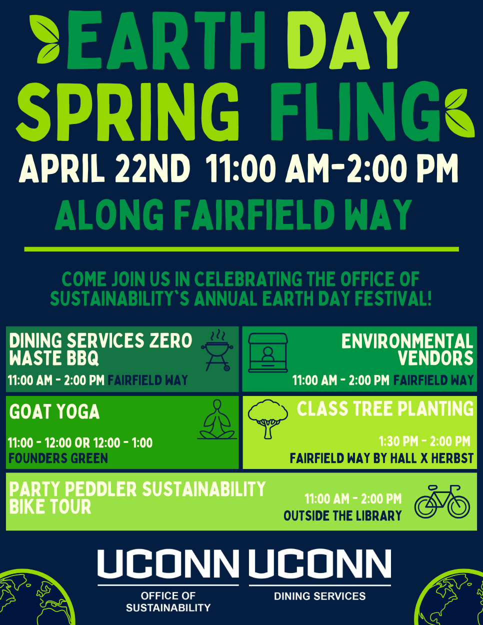 Earth Day Spring Fling graphic representation of schedule in text above.